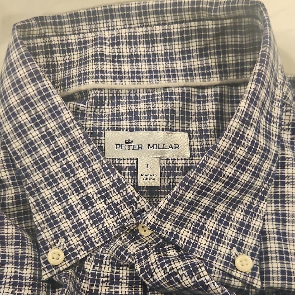 Peter Millar Navy and White Checkered Shirt